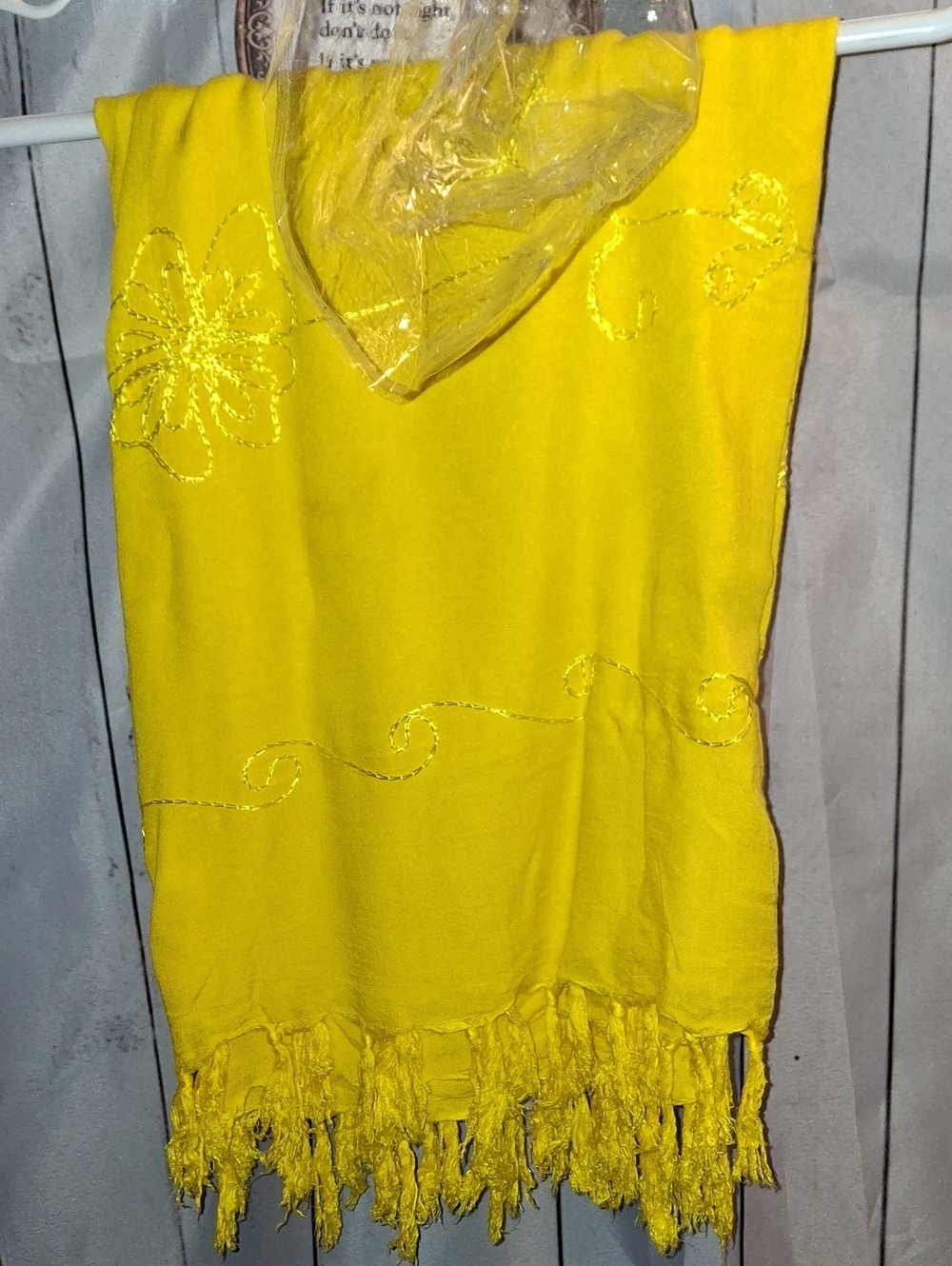 Bright Yellow Embroidered Fringe Scarf/Shawl